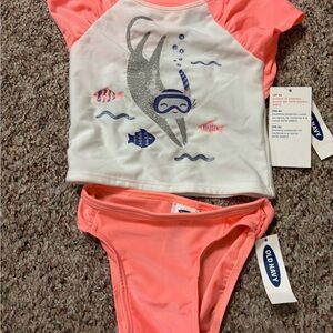 Old Navy Kids Swim Rashguard Set - Coral and White